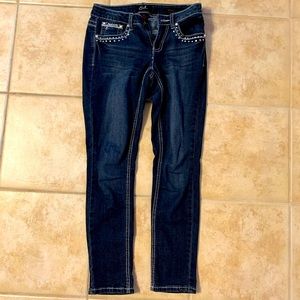 Earl Jeans Bootcut Dark Wash Studded Gemstones Embroidered